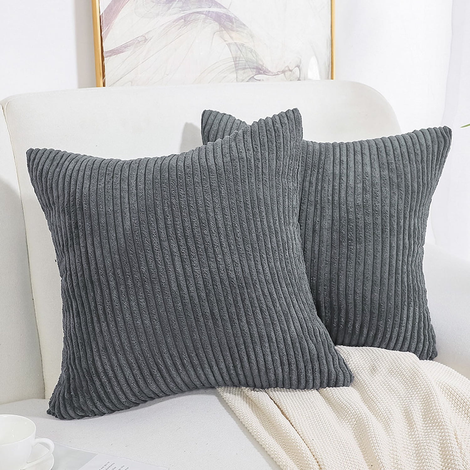 PAIR OF SILVER GREY PLUSH SOFT TOUCH VELVET  18" CUSHION COVERS  £10.95 SET OF 2 