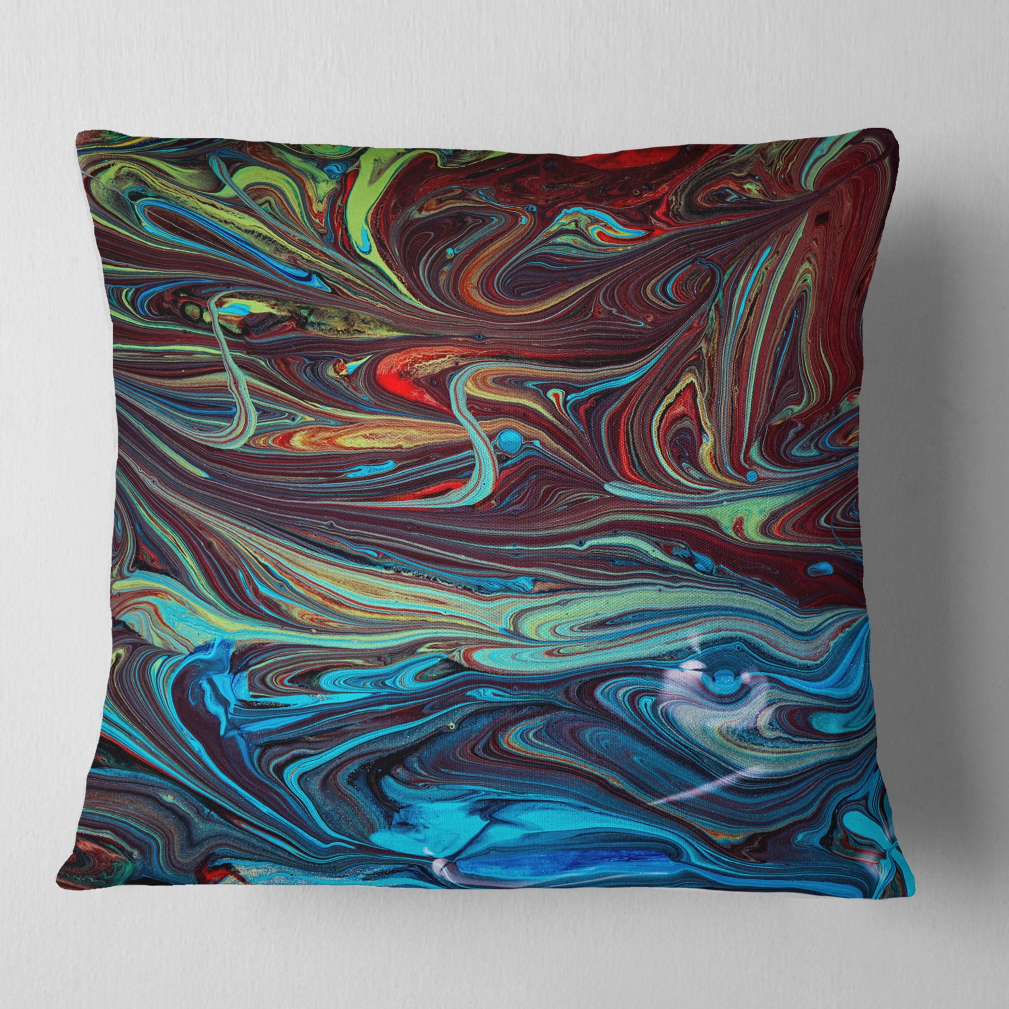 Designart Red Blue Abstract Acrylic Paint Mix - Abstract Throw Pillow - 18x18