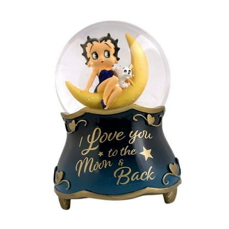 The Bradford Exchange Betty Boop™ Illuminated Glitter Globe Collection Issue #4: 'I Love You to the Moon and Back' Hand-Painted Collectible Globe with Glittery Blue Dress and Pudgy 6-Inches