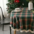 thumbnail image 3 of Woven Tablecloth Green Holiday Table Cover with Tassels, Rustic Fabric Round Tablecloth for Christmas Dining Party Kitchen Decor(Green-B), 3 of 6