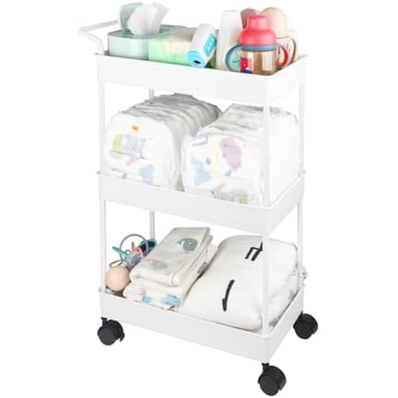 Baby Diaper Caddy, Plastic Movable Cart for Newborn Nursery Essentials Diaper Storage Caddy Organizer for Changing Table & Crib, Easy to Assemble, Beige