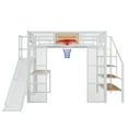 thumbnail image 3 of Full Size Solid and Stable Metal Loft Bed with Built-In Desk, Open Wardrobe, Basketball Hoop, Slide and Staircase (White), 3 of 12