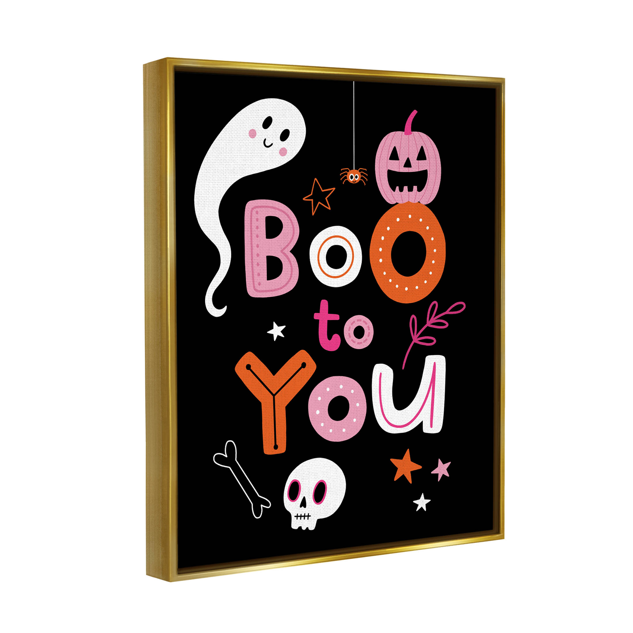 Boo To You Smiling Halloween Elements Holiday Graphic Art Metallic Gold Framed Art Print Wall Art