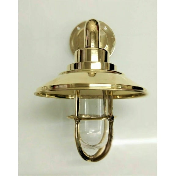 Vintage Bulkhead Brass Beautiful Wall Sconce with Brass Shade - Indoor Outdoor