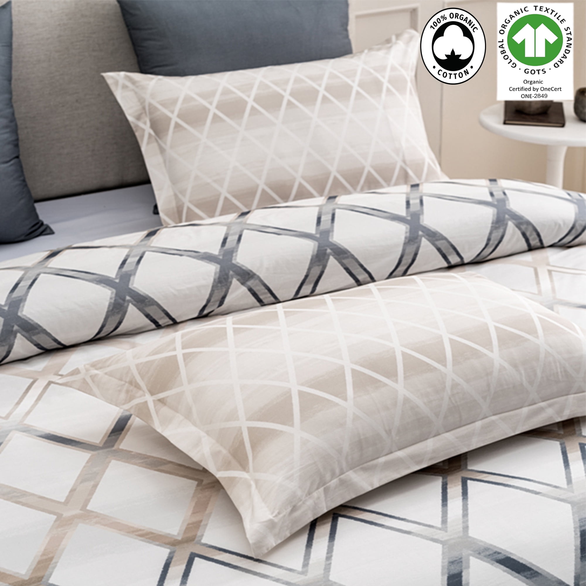 Geomania Wrinkle Resistant Reversible Print 100% Organic Cotton Sham Set of 2