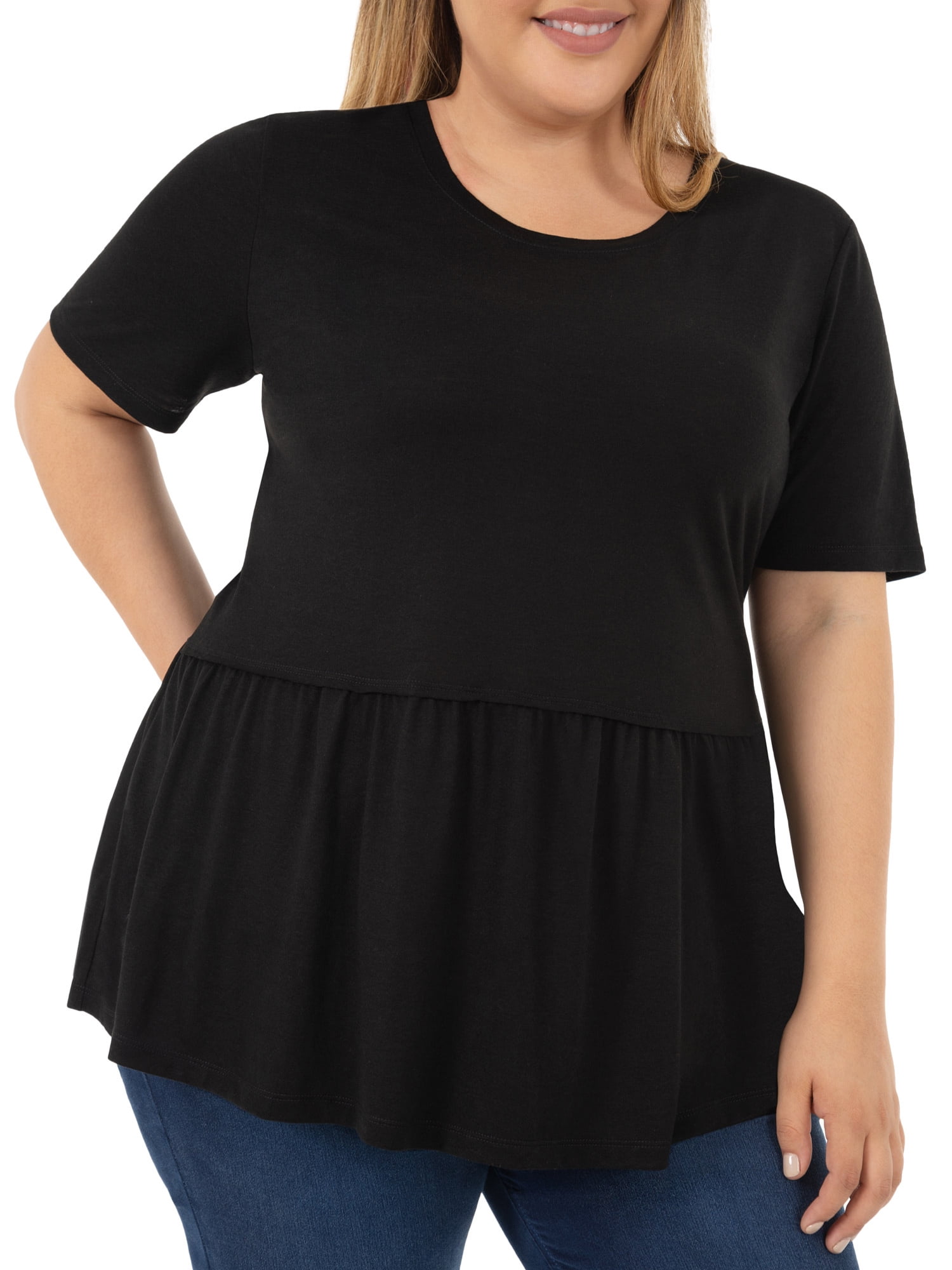 Wright's Women's Plus Size Short Sleeve Crew Neck Classic Peplum Top/Blouse, 1X-4X
