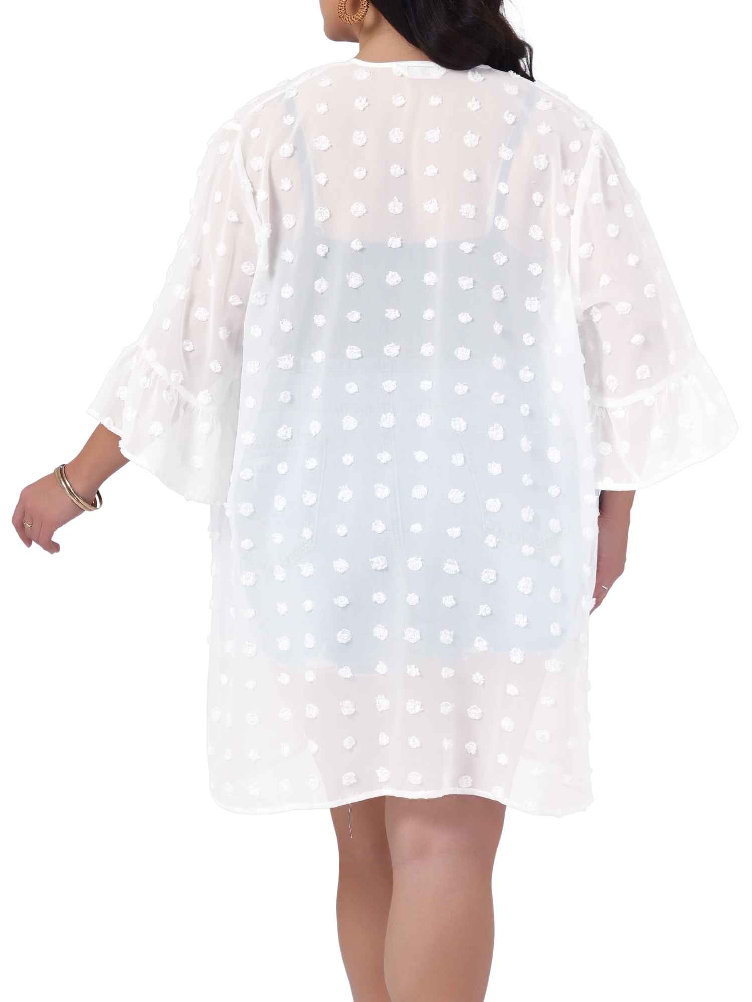 DARING DIVA Plus Size Half Sleeve Shrugs Open Front Chiffon Tops 1X White