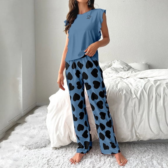 WCJM Womens Pajama Sets Tank Top and Shorts Pj Set 2 Piece Soft Sleeveless Lounge Set Pajamas Women's Silk Solid Pajamas Set Soft Short Sleeve Round Neck Top and Loose Pajama Pants Long Jogger Bottom