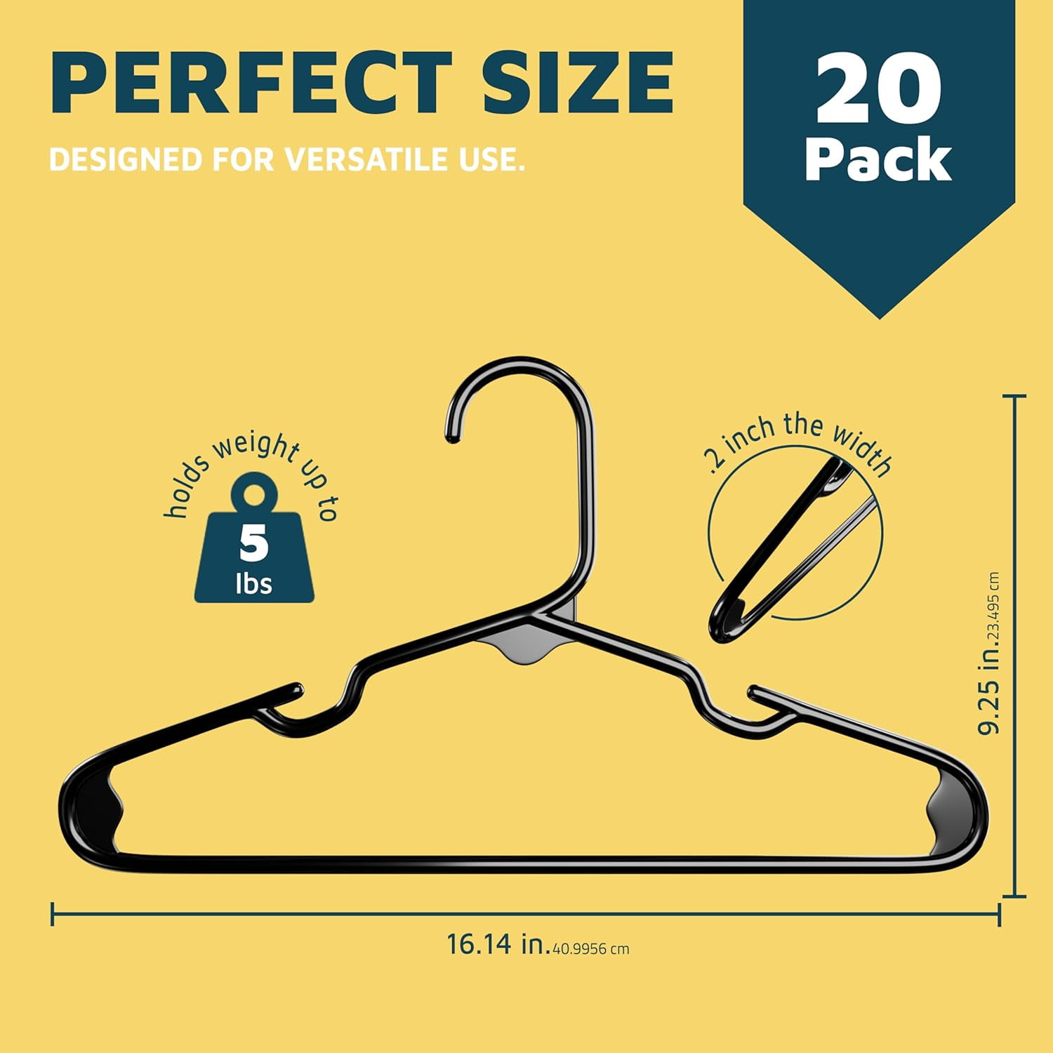 Plastic Kids Clothes Hanger – Children Clothes Hanger with Shoulder Notch, 11.6 Inch Space-Saving Closet Organizer for Baby, Toddler, and Kids Clothing, Hold Up To 5 lbs, Pack of 20, Black