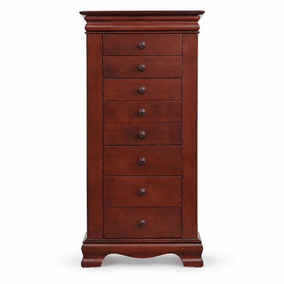 Wood Jewelry Cabinet with Mirror and 8 Drawers