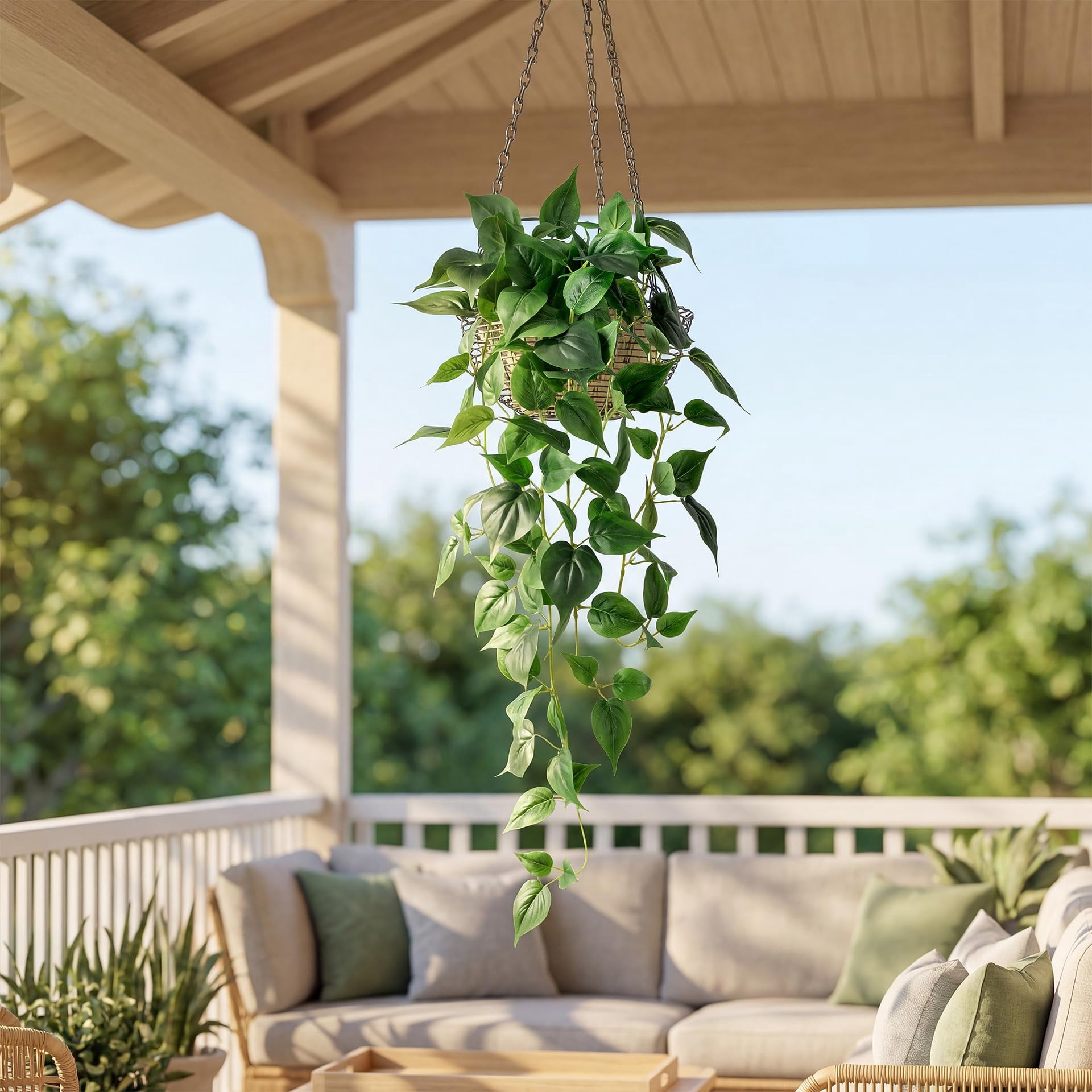 Fake Hanging Plants with Pots - Realistic Artificial Plant for Indoor Outdoor, 33In Silk Fake Potted Plants, 2PC Faux Ivy Vine for Shelf Tabletop Office Decor, Dark Green