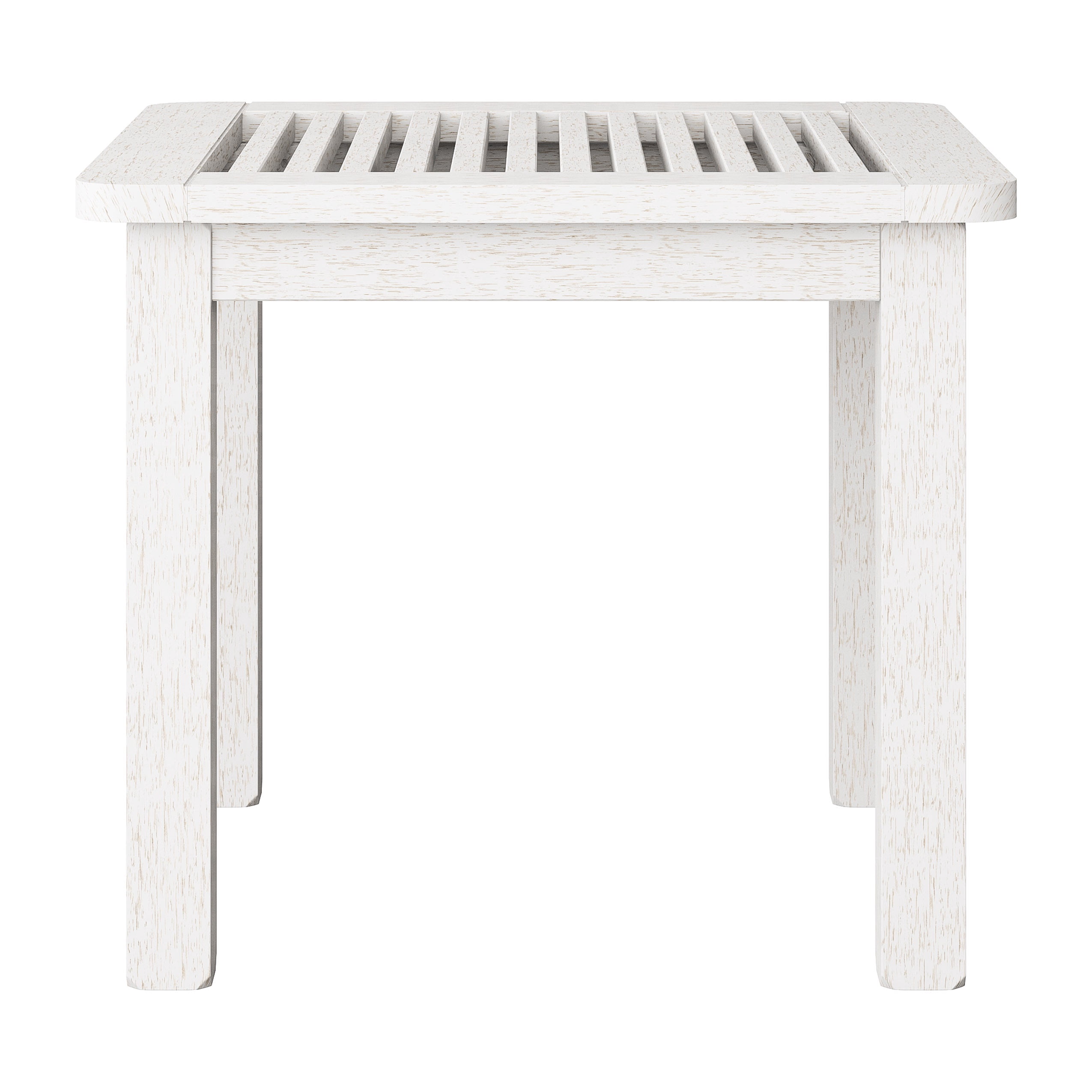 Table d'appoint d'extérieur CorLiving Miramar en bois dur, plateau carré à lattes, blanche