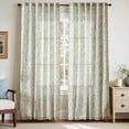 thumbnail image 3 of Curtainking Floral Curtains Linen Farmhouse Curtains for Living Room 84 inch Country Curtains Back Tab Semi Sheer Curtains Light Filtering 2 Panels Green on Beige, 3 of 10