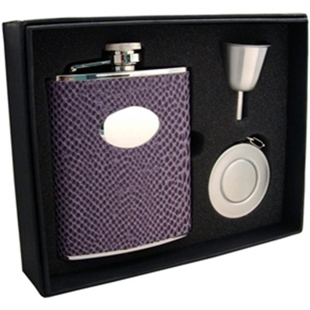 Visol VSET32-1297 Purple Boa 6 oz Leatherette Stellar Flask Gift Set