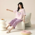 thumbnail image 2 of Defitshape Women's Capri Pajama Set Crew Neck Pjs Short Sleeve Cute 100 Cotton Cartoon Printed Elastic Summer Fashion Elastic Band Pj Sleepwear Style7 X-Large, 2 of 5