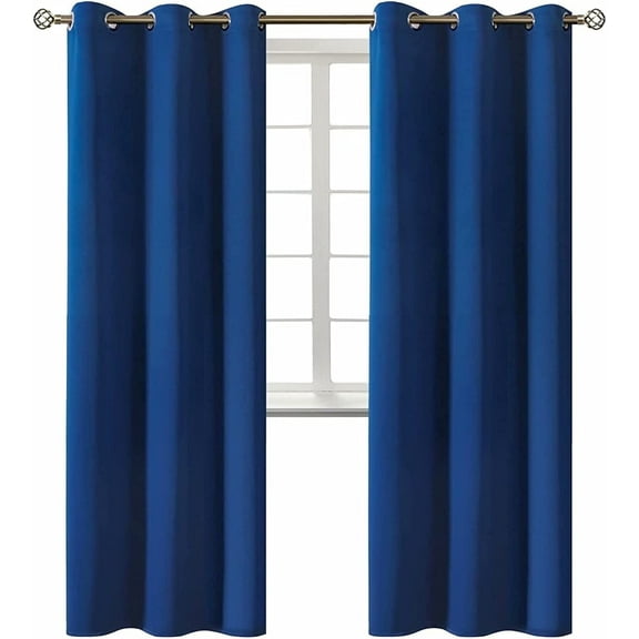 2 panels K68 royal blue color 100 % blackout thermal light blocking drapes for sliding patio window curtain top grommets noise reducing 37" wide X 63" length each panel