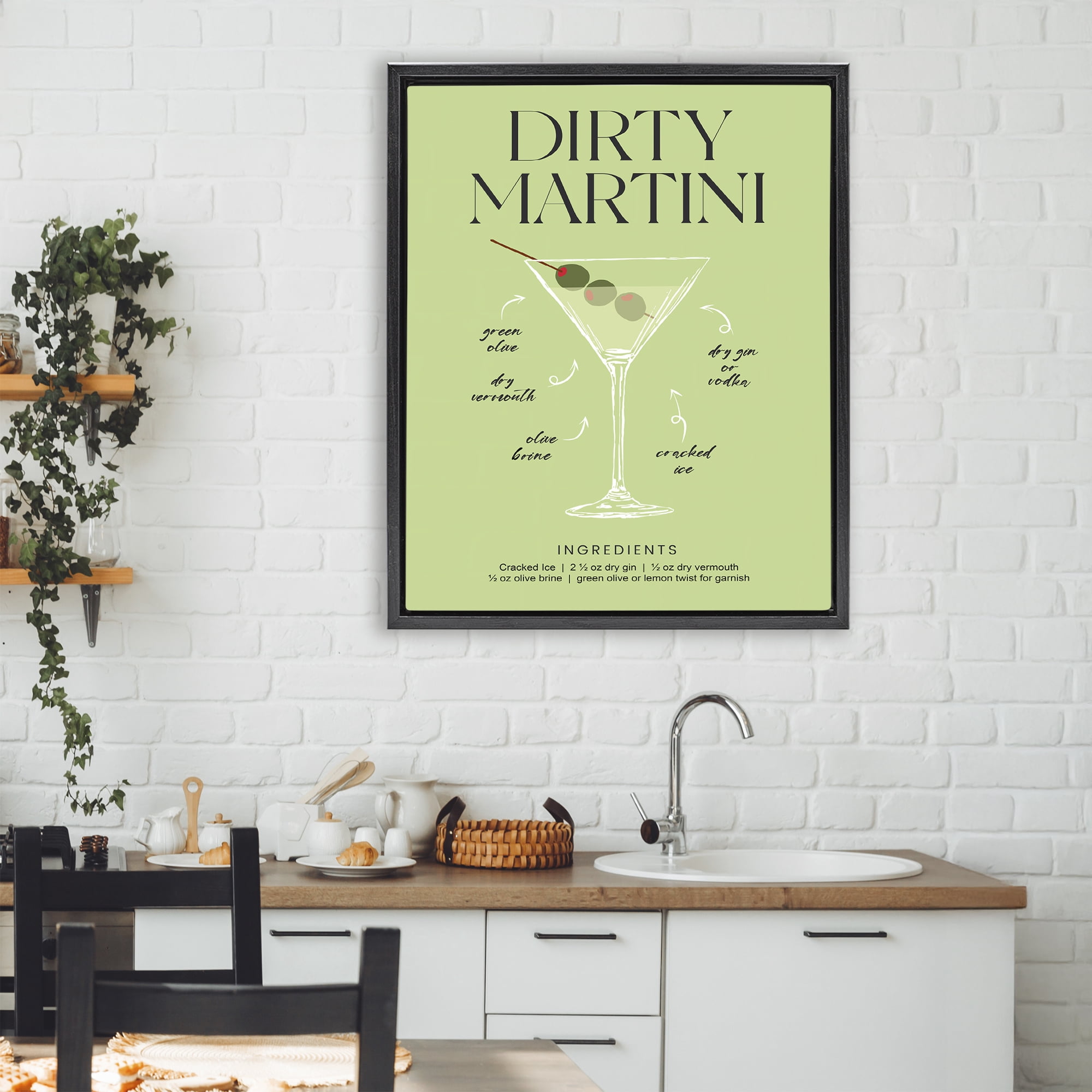 Stupell Industries Dirty Martini Green Recipe Black Framed Floater Canvas Wall Art, design by Lettered and Lined