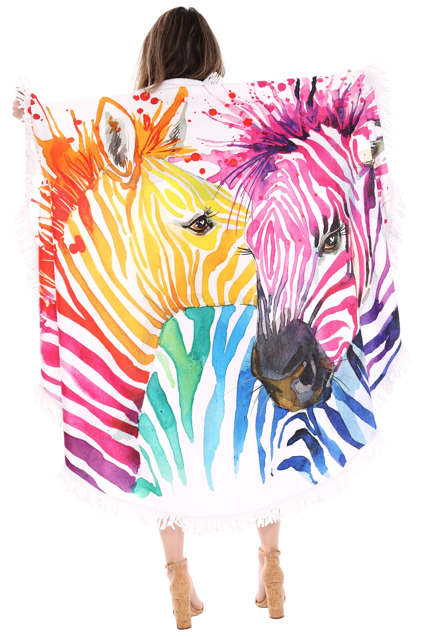 Oussum Beach Towels Zebra Print Handmade Cotton & Polyester Round Towel