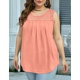 thumbnail image 5 of Summer Tank Tops for Women Loose Fit Pleated Tunics Scoop Neck Sleeveless Lace Tops Curved Hem Flowy Coral Pink XXXL, 5 of 7