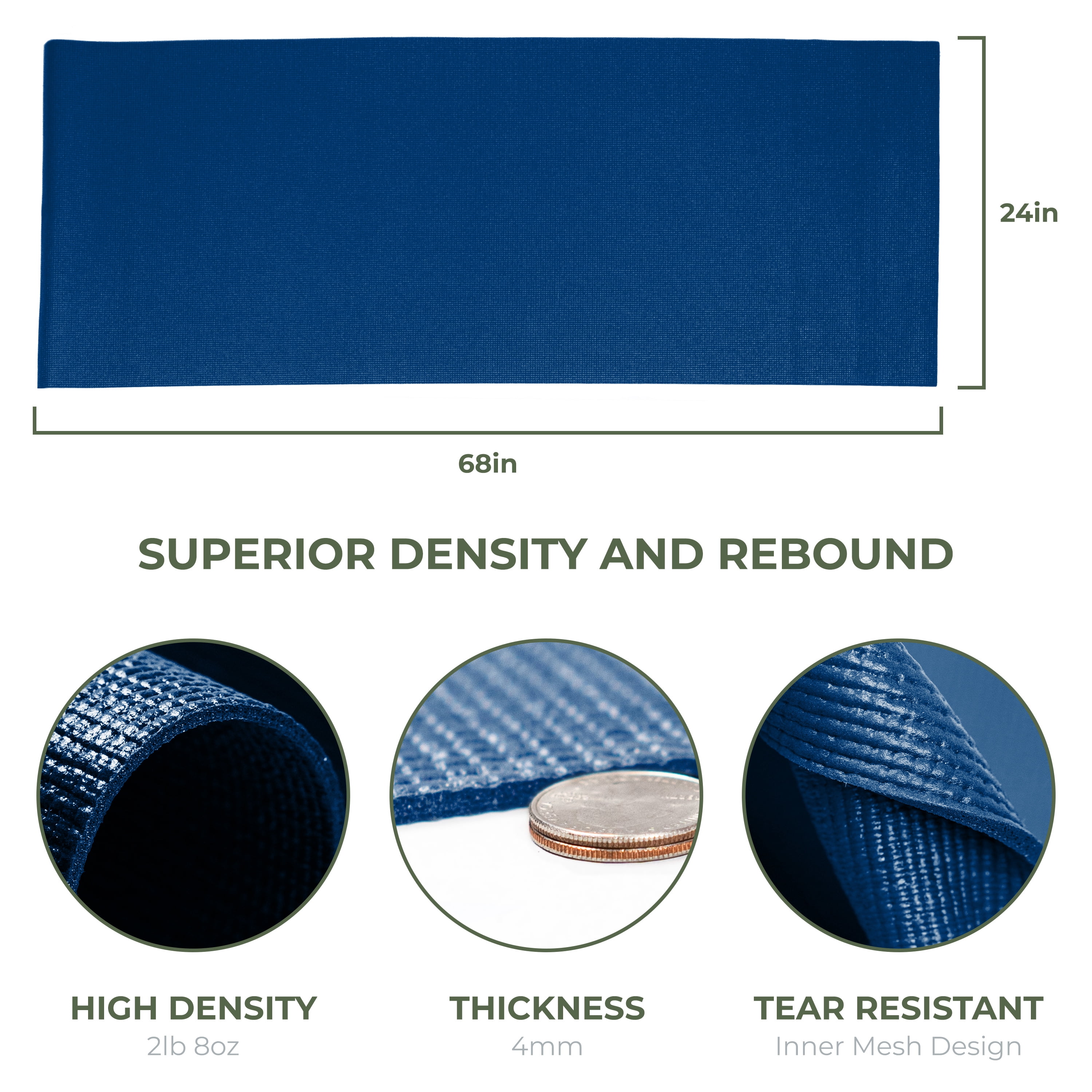 Sunshine Yoga Explore Bulk Yoga Mats, 10-Pack – 68" x 24", 4mm Thick, Non-Slip & Durable – Ideal for Studios, Schools & Gyms, Dark Blue