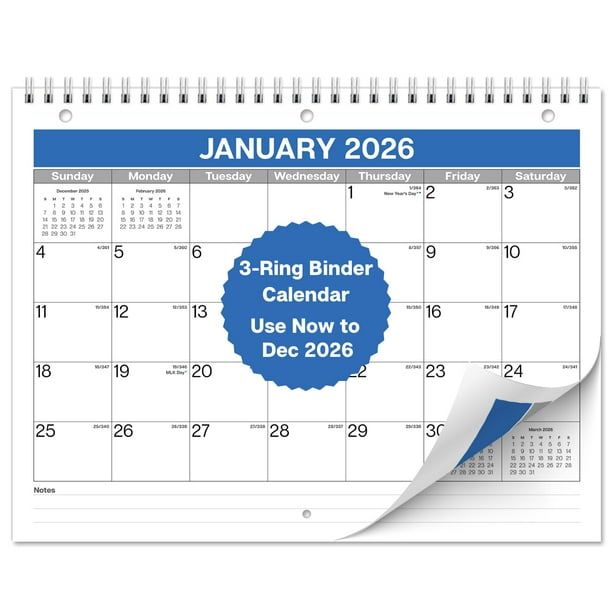 Dunwell Calendario de carpeta de 8,5 x 11 2025-2026 Uso de 18 meses Uso desde ahora hasta diciembre de 2026 Perforación de 3 orificios Se adapta a un cuaderno de 3 anillas Uso en el escritorio o como