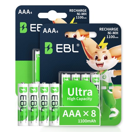 EBL AAA Rechargeable Batteries, Pre-Charged with Retail Box, 8 Count