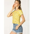 thumbnail image 2 of Top de blusa floral Allegra K de verano manga corta Amarillo M, 2 of 6