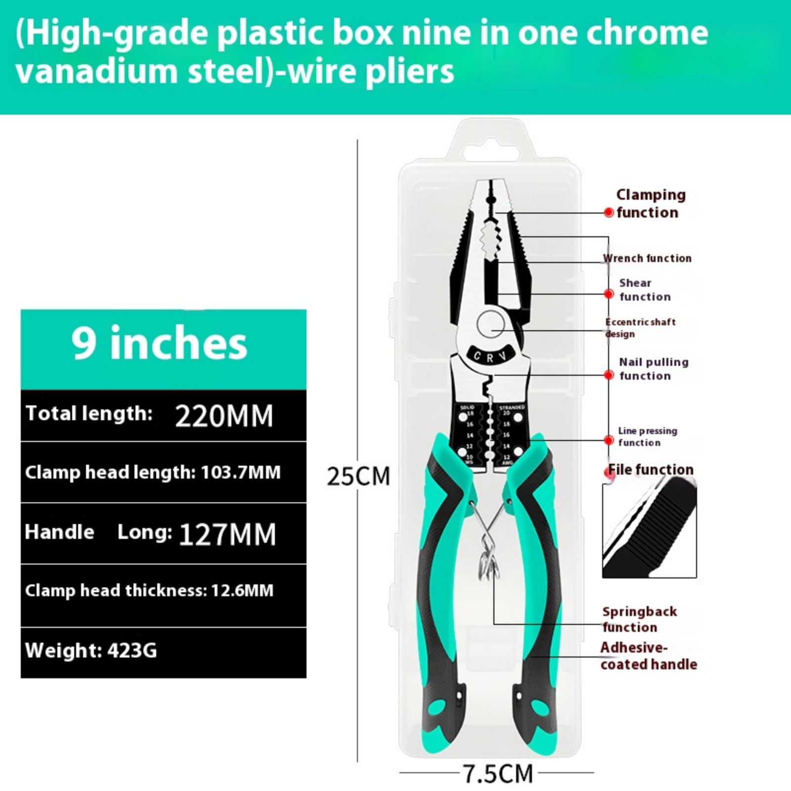 9 in 1 Wire Stripper Multifunctional Pliers Wire Crimper Cutting Crimping Deburring Tool for Electrician