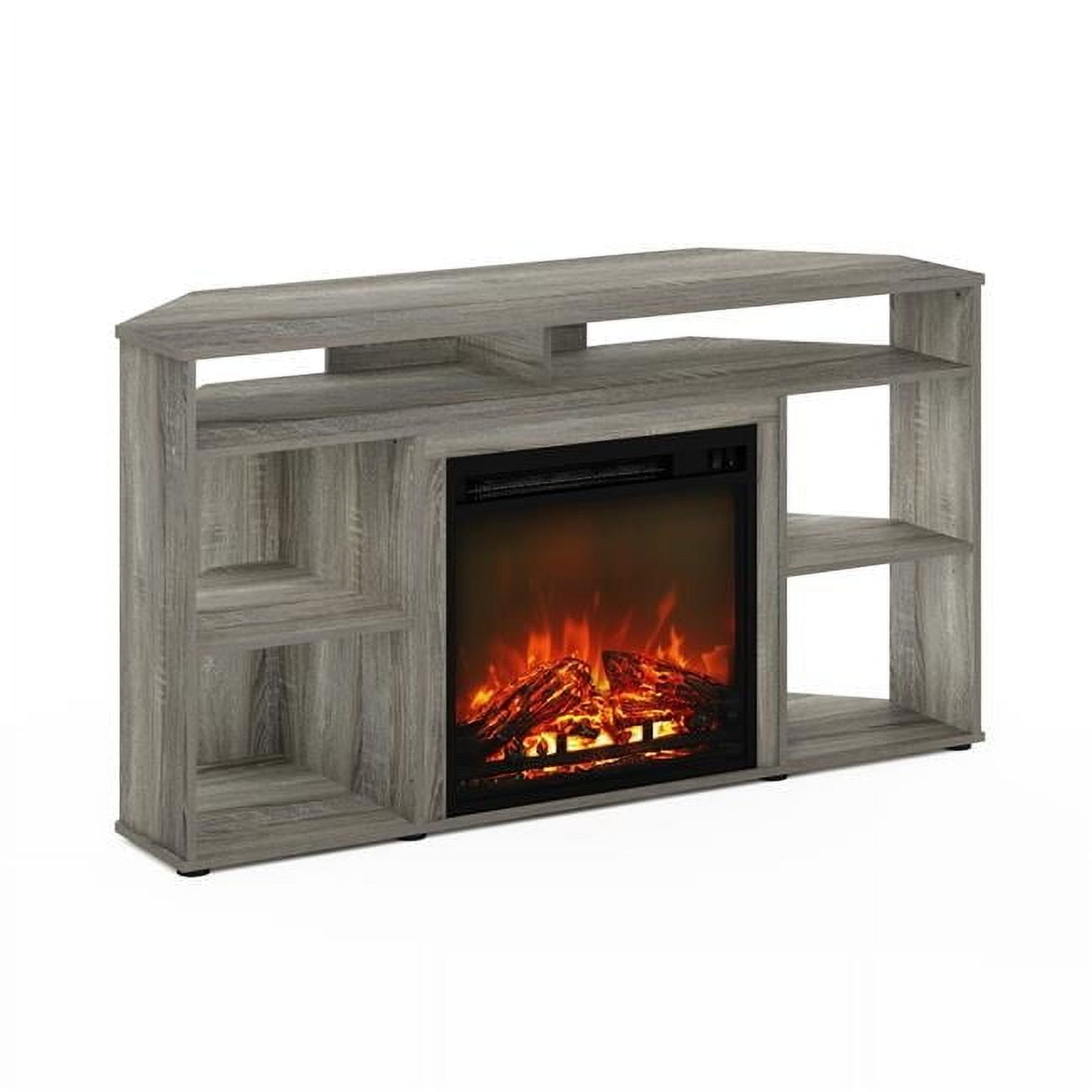Jensen Corner TV Stand with Fireplace for TV up to 55 in., French Oak Grey