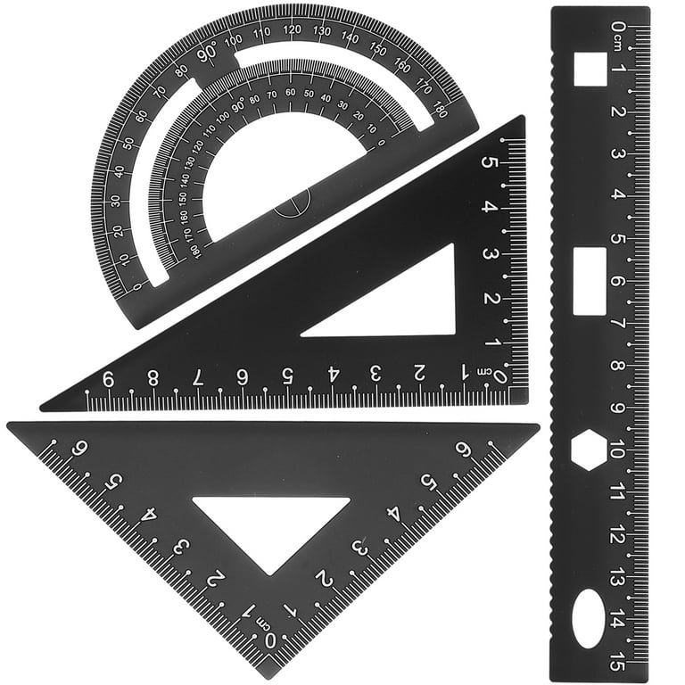 Enday 4-Piece Geometry Set with 1 Plastic Ruler, 1 Protractor & 2 Triangle  Rulers