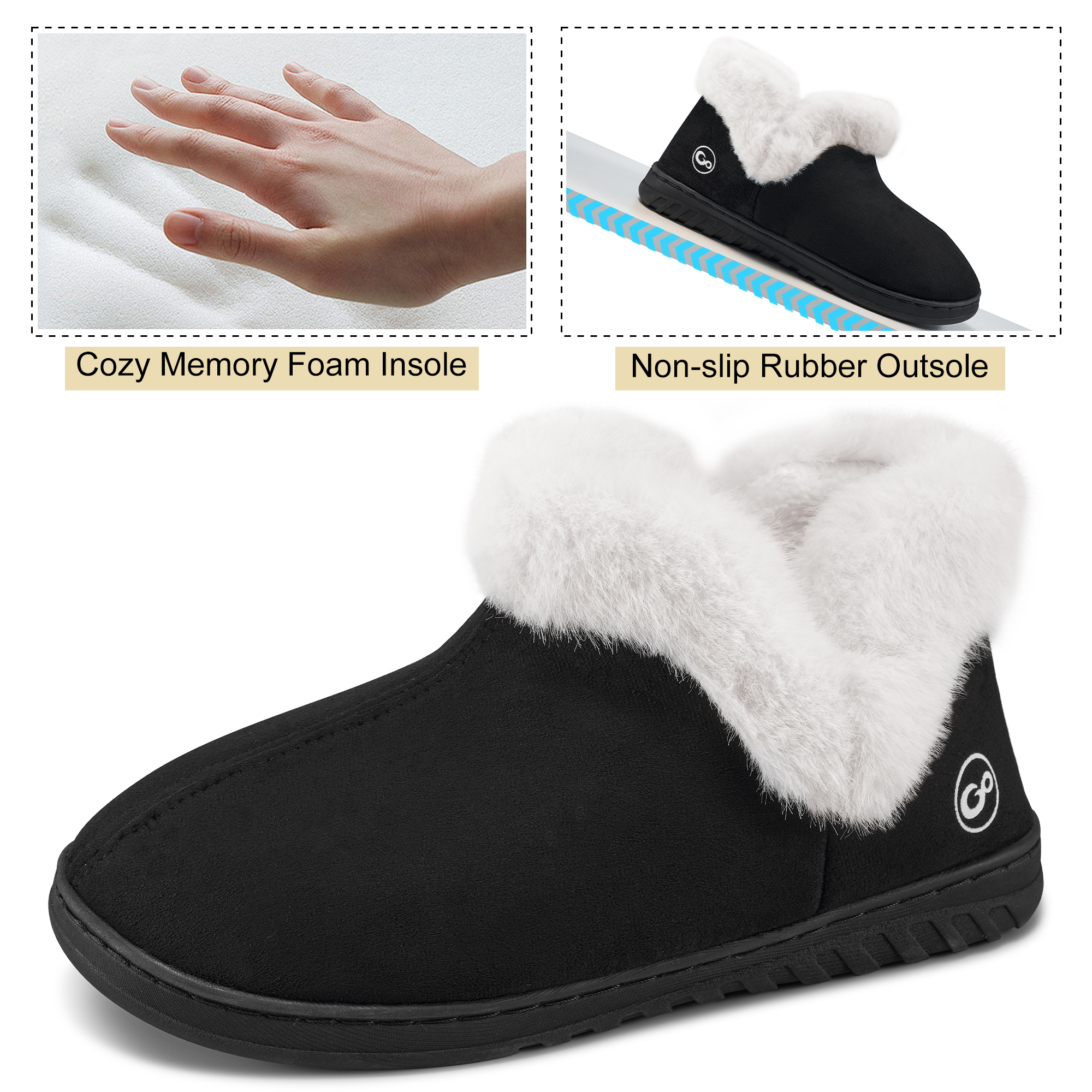 Ecetana Women's Suede House Slippers with Faux Fur Collar photo 3
