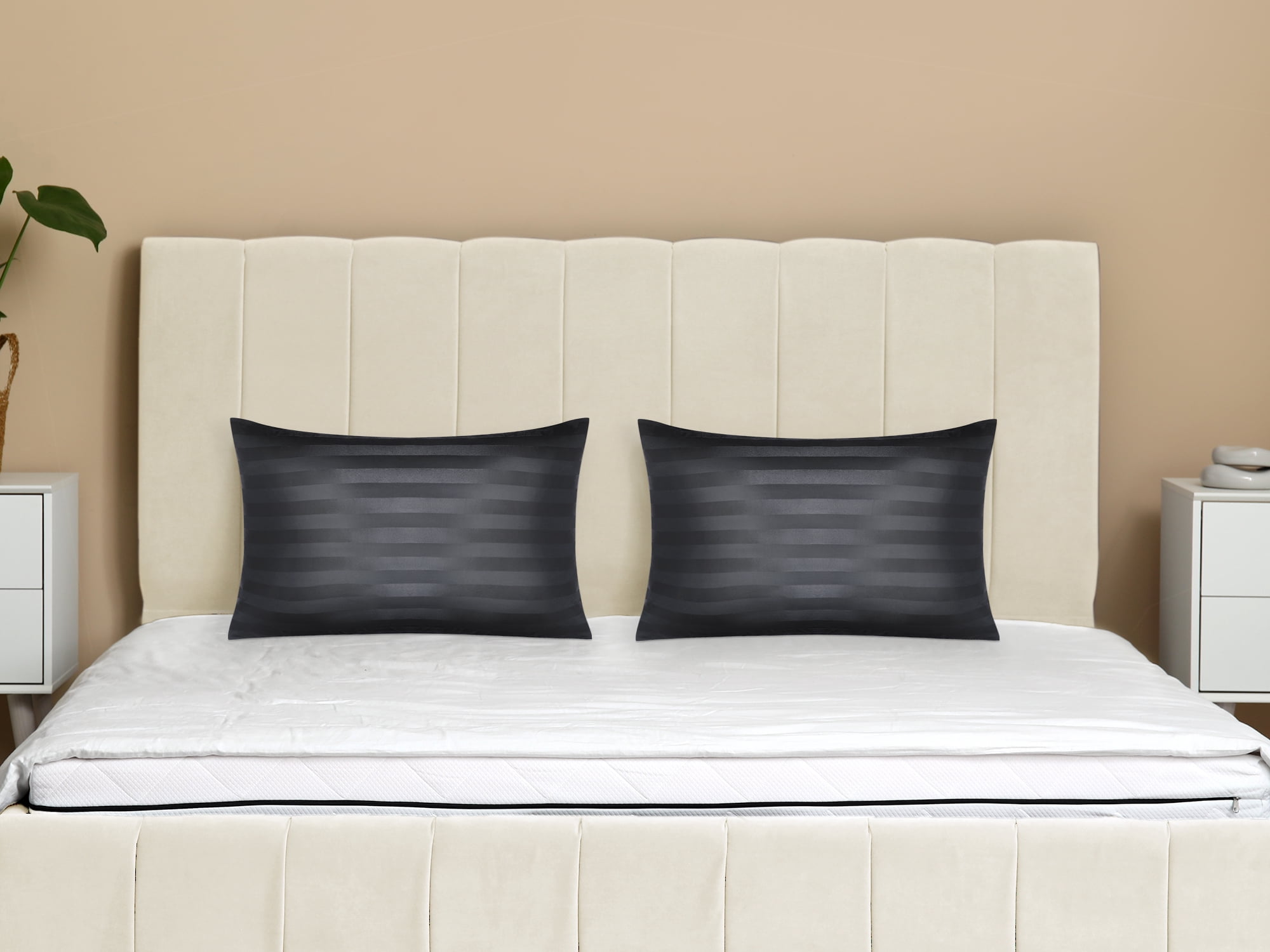 Unique Bargains Satin Pillow Cases Set of 2 Pillow Covers Queen Black