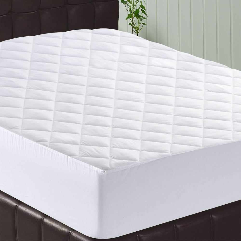 White Fitted Queen Mattress Pad Cover, Stretchable Mattress Topper Up