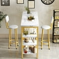 thumbnail image 4 of AWQM Bar Table Set, Modern Kitchen Table Set, Bar Counter Height Table Set with 2 PU Upholstered Stools, Dining Table Set with 4 Storage Shelves, Pub Table with Backrest for Small Space, White+Gold, 4 of 7
