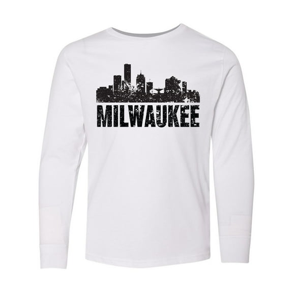 Inktastic Milwaukee Skyline Grunge Long Sleeve Youth T-Shirt