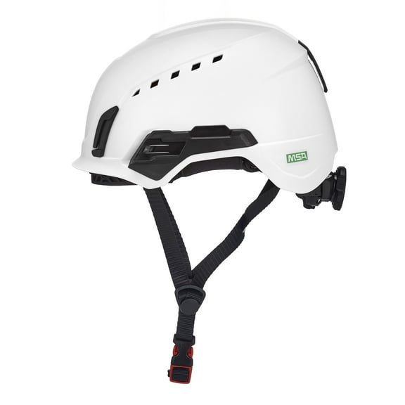 MSA 10242629 V-Gard H2 Pro Safety Type 2 Helmet with Comfortable Fas-Trac III Ratchet Suspension | Push-Button Accessory Rail and Universal Lighting Clips | Vented, Standard Size in White CA2