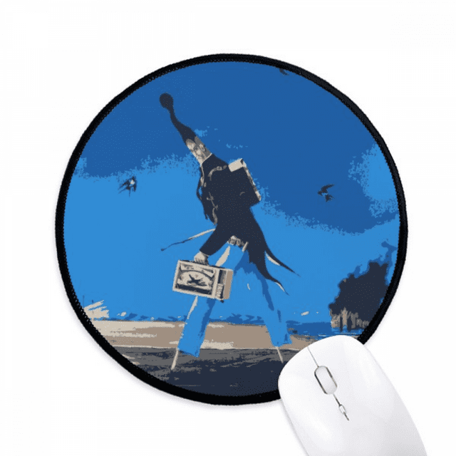 Dessin Animé Fond Bleu Grotesque Illustration Tapis de Souris Bureau Rond Mat pour Ordinateur