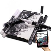 PINTAR Premium Acrylic Paint Pens - 3 Black & 3 White(6-Pack) Extra Fine Tip(0.7) Rock Painting, Ceramic Glass, Wood, Paper, Fabric, Water Resistant Paint Set, Surface Pen, Craft Supplies, DIY Project