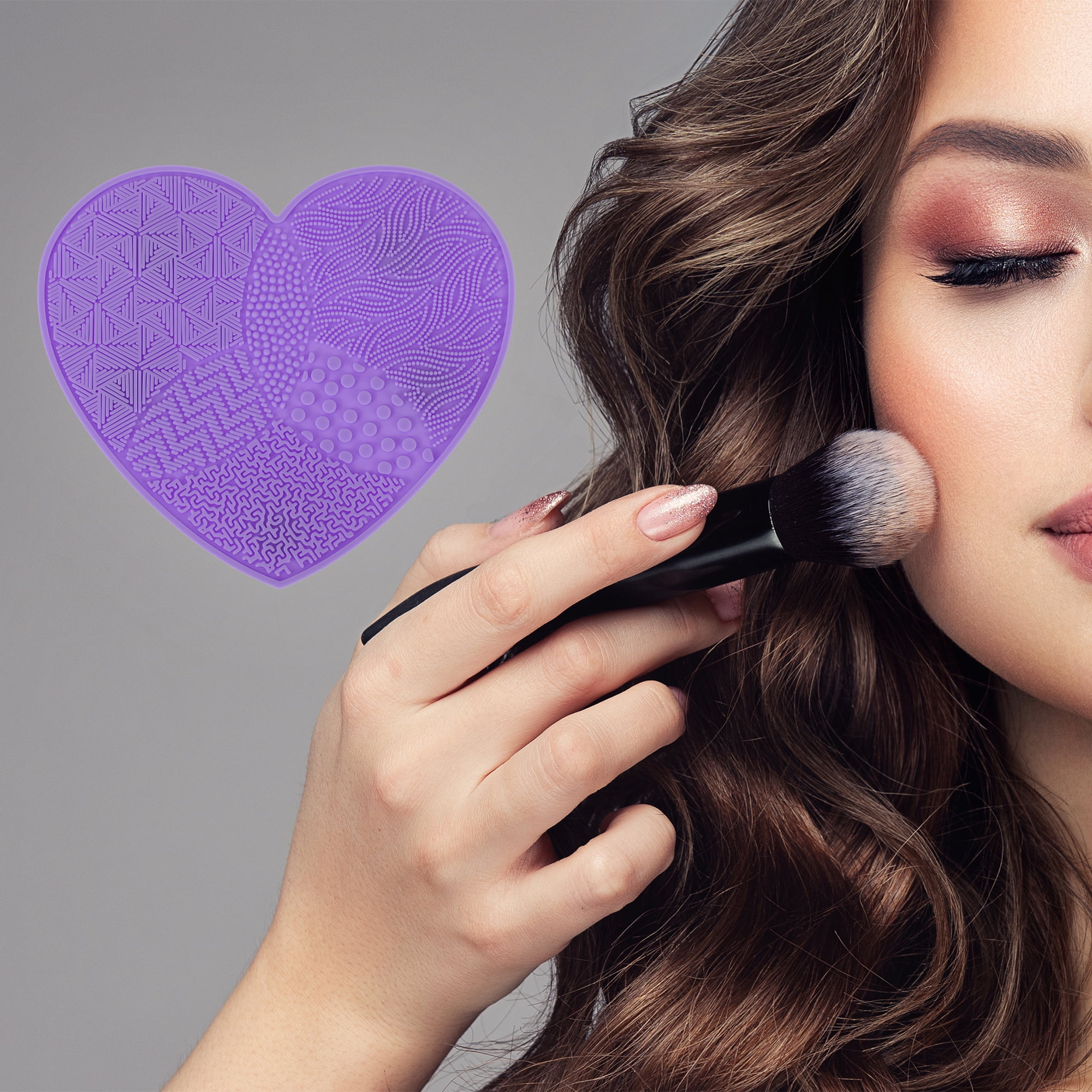 Unique Bargains Heart-shaped Makeup Sponge Brush Cleaner 1 Pc Purple