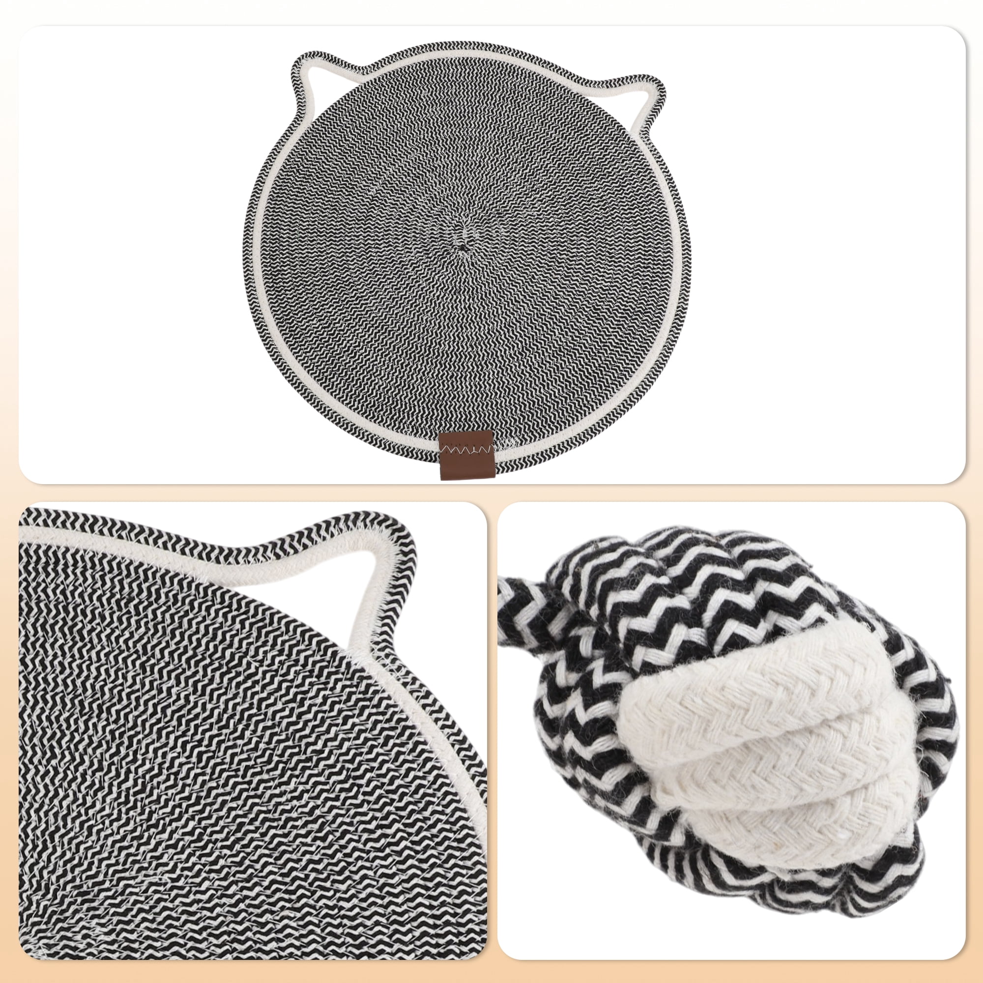 Unique Bargains Cat Scratcher Mat with A Cat Ball Cotton Rope Grey [16.54"]