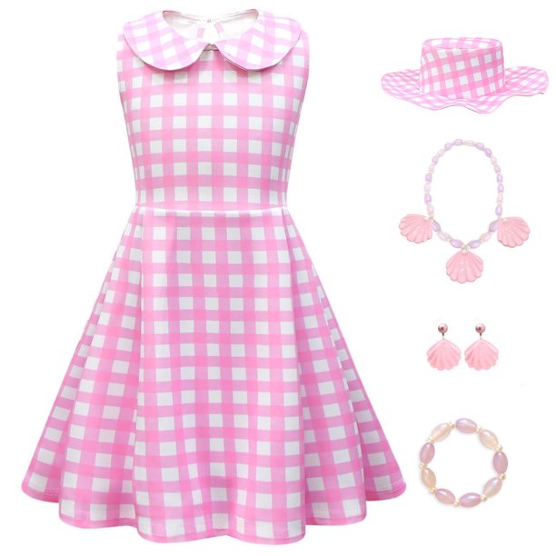 Barbie Cosplay Costume For Girl Halloween Party Princess Pink Plaid Dress - Walmart.com