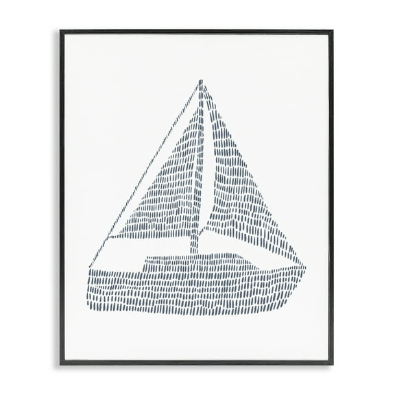 Stupell Industries Minimal Boat on White Coastal Painting Black Framed Art Print Wall Art, 11 x 14