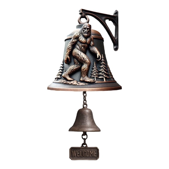 Vintage Iron Dinner Bell with "Welcome...Sort Of" Sign - Heavy Duty Outdoor Hanging Bell for Farmhouse, Cabin, Yard Gate, Garden; Retro Metal Doorbell & Wall Decor