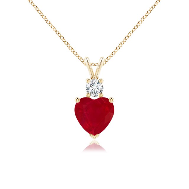 Angara Natural Ruby Necklace - Heart-Shaped 1.65 ct Ruby Rabbit Ear Bale Pendant in 14K Yellow Gold for Women
