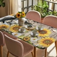 thumbnail image 3 of Retro Farmhouse Flower Table Cloths for 5 Foot Rectangle Tables, Yellow Sunflowers Cow Barn Doors Brown Patio Waterproof Elastic Fitted Tablecloths, Washable Rectangular Table Cover for Camping, 3 of 8