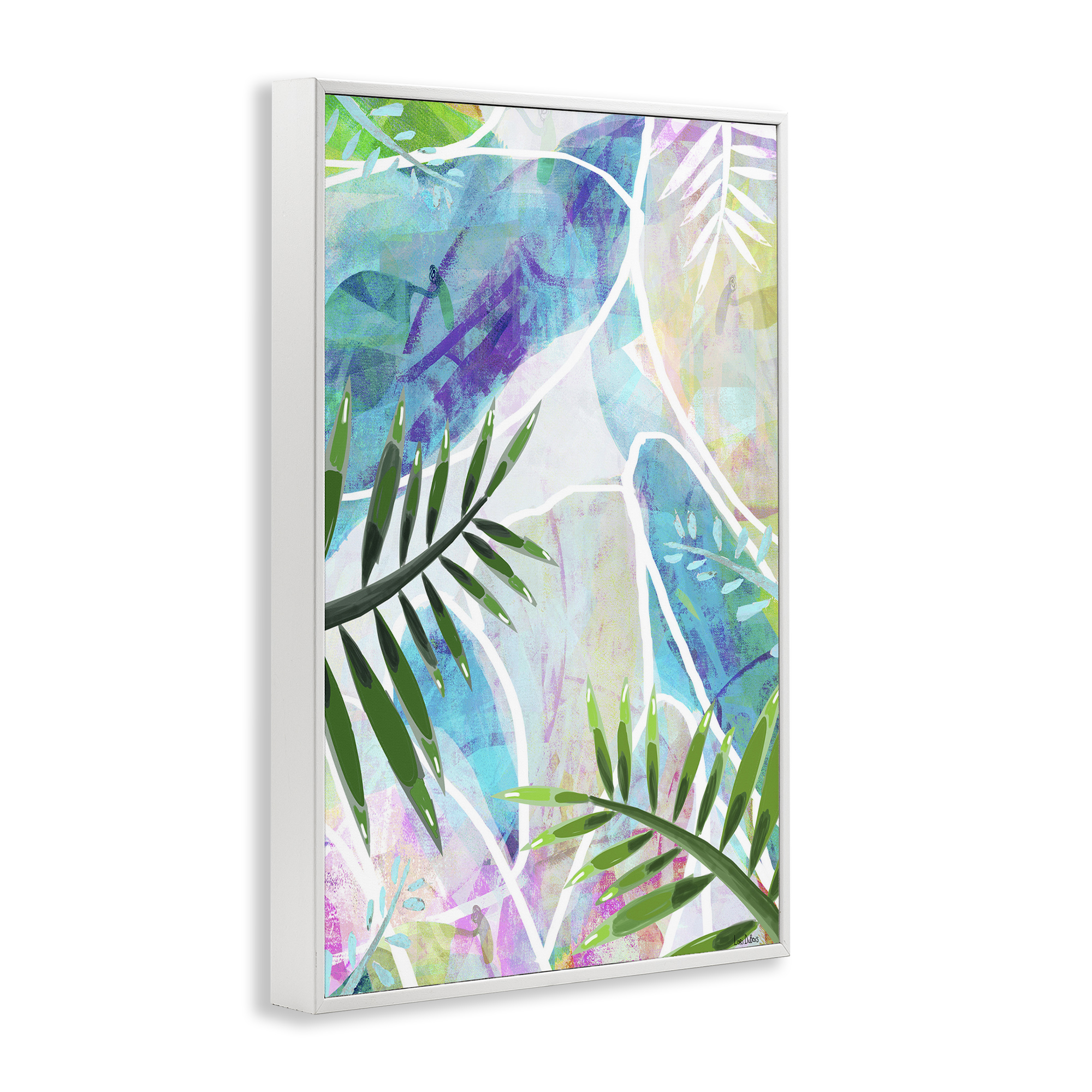 Stupell Industries Layered Tropical Leaves Coastal Painting White Framed Art Print Wall Art, 20 x 30