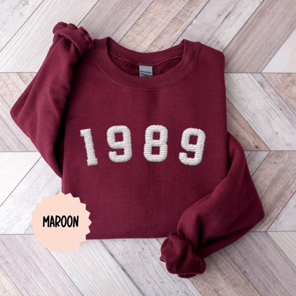 1989 Embroidered Birthday Sweatshirt, Birth Year Number crewneck, Birthday Gift for Women, Sweatshirt embroidered Gift