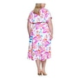 thumbnail image 2 of DKNY Womens White Smocked Pullover Lined Hi Lo Hem Printed Flutter Sleeve V Neck Midi Fit + Flare Dress Plus 18W, 2 of 4