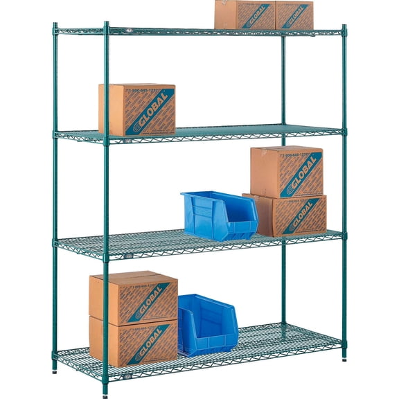 Nexel 4 Shelf Poly-Green Wire Shelving Unit Starter 60""W x 21""D x 74""H