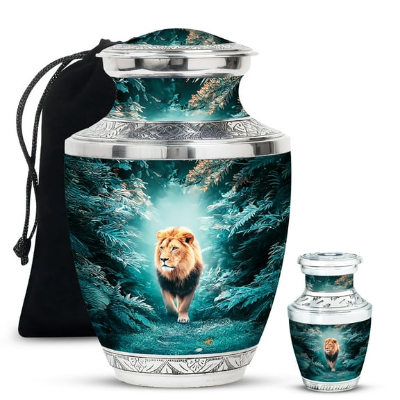 Yatskia Forest Lion Large Cremation Urns for Human Ashes Adult Male and Female, Small Decorative Funeral Urn for Ashes Adult Mom, (Tasty 10 Inch and 3 Inch)